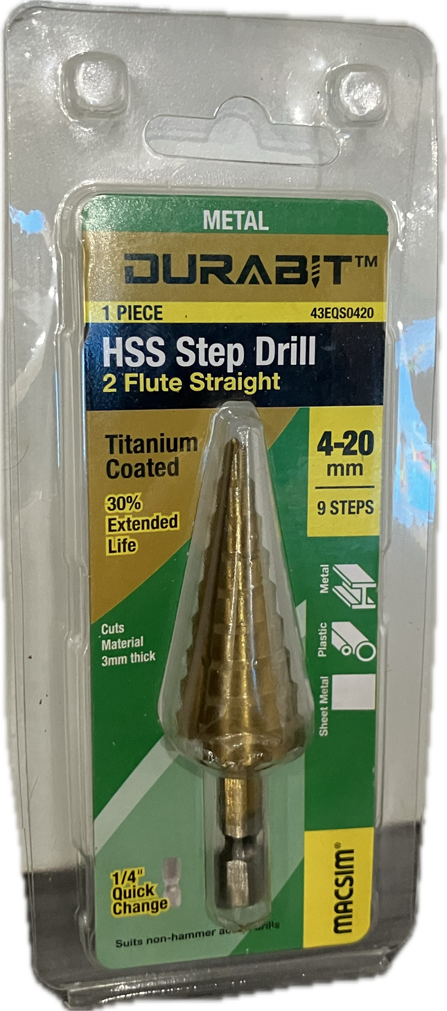 MACSIM DURABIT HSS STEP DRILL 4-20MM (BLISTER PACK OF 1)
