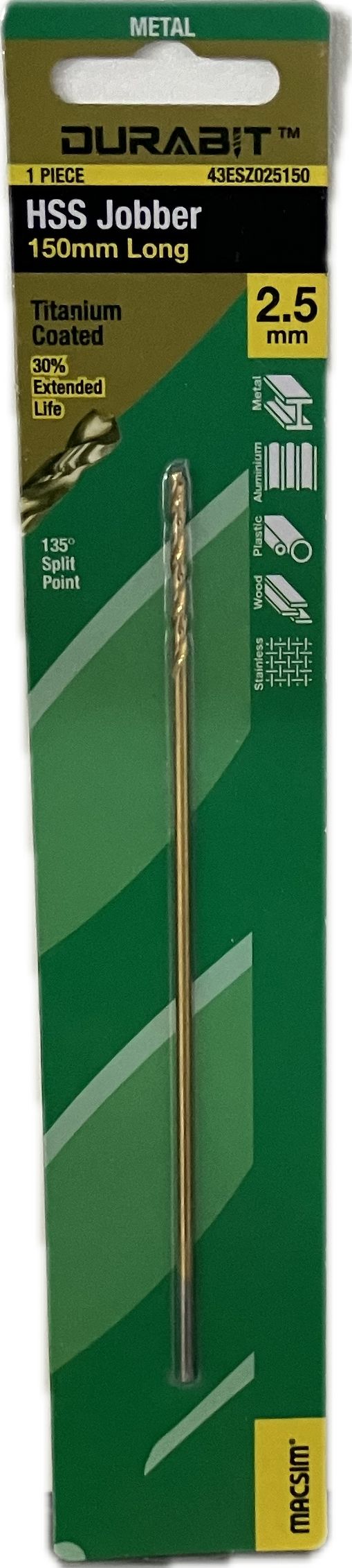 MACSIM DURABIT HSS JOBBER DRILL BIT- 150MM (HANG PACK OF 1)