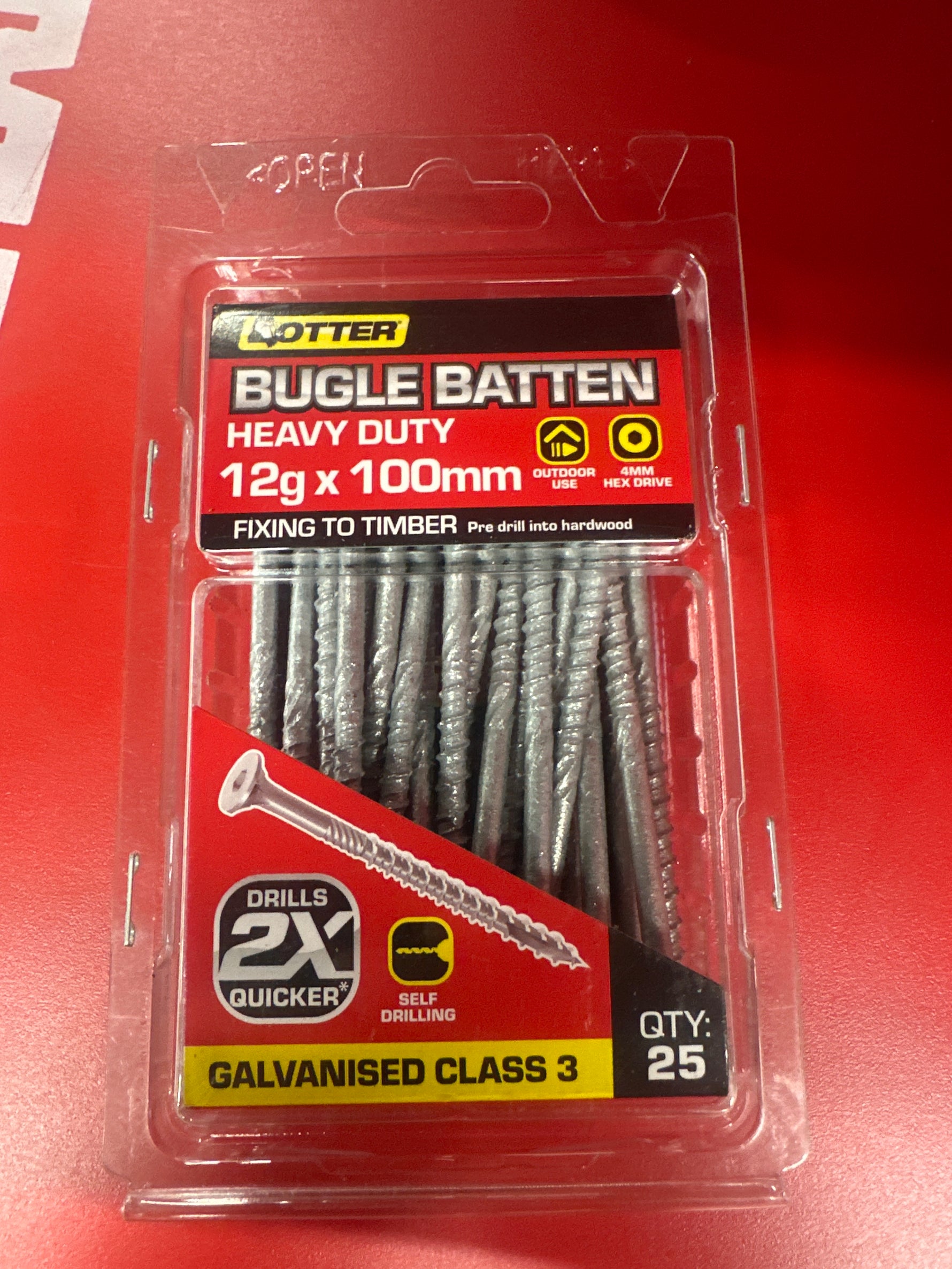 Otter 25 Pack 12G X 100mm Batten Bugle Screw T17 Galv BBEG121001