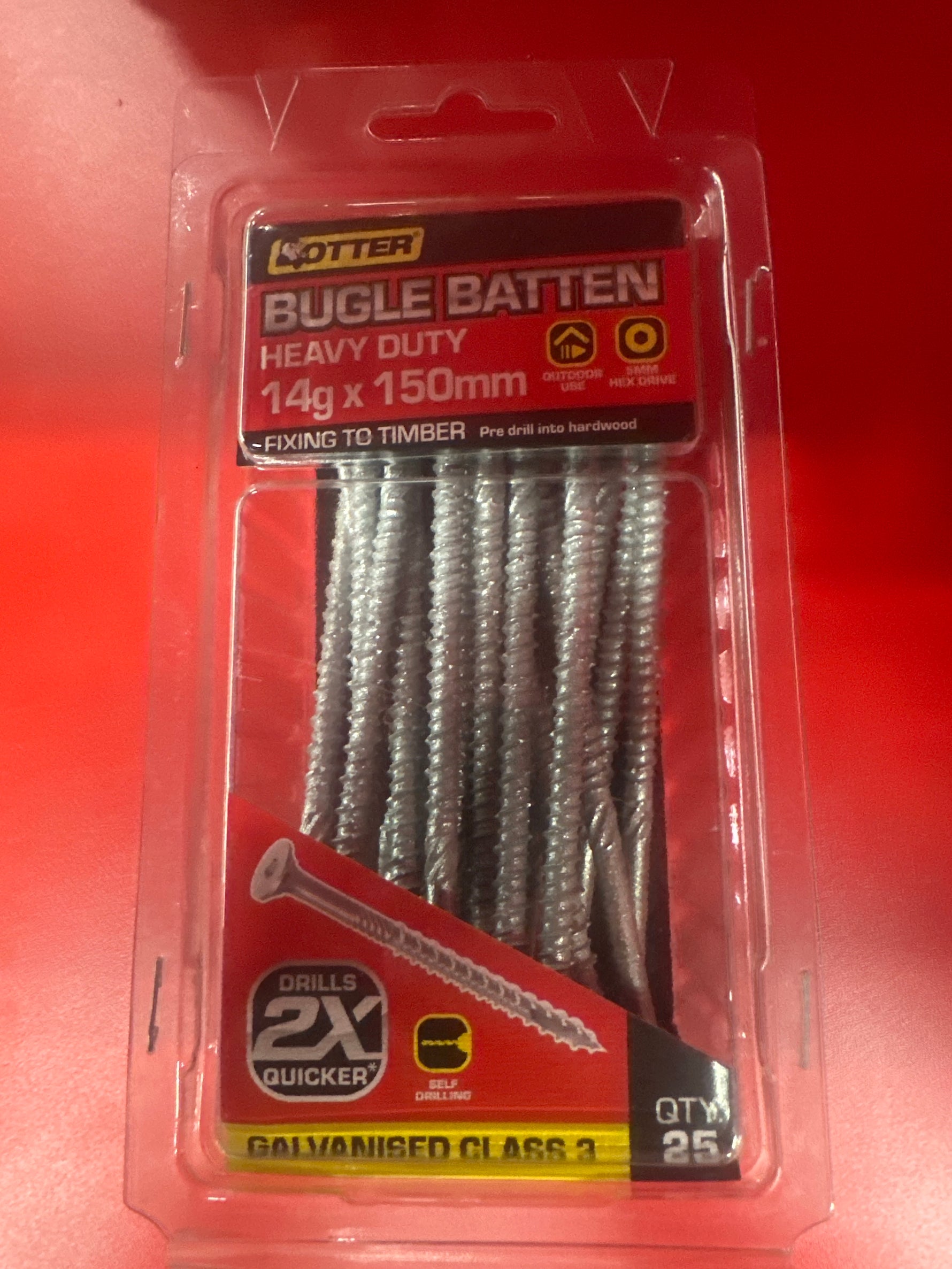 Otter 25 Pack 14G X 150mm Batten Bugle Screw T17 Galv BBEG141501