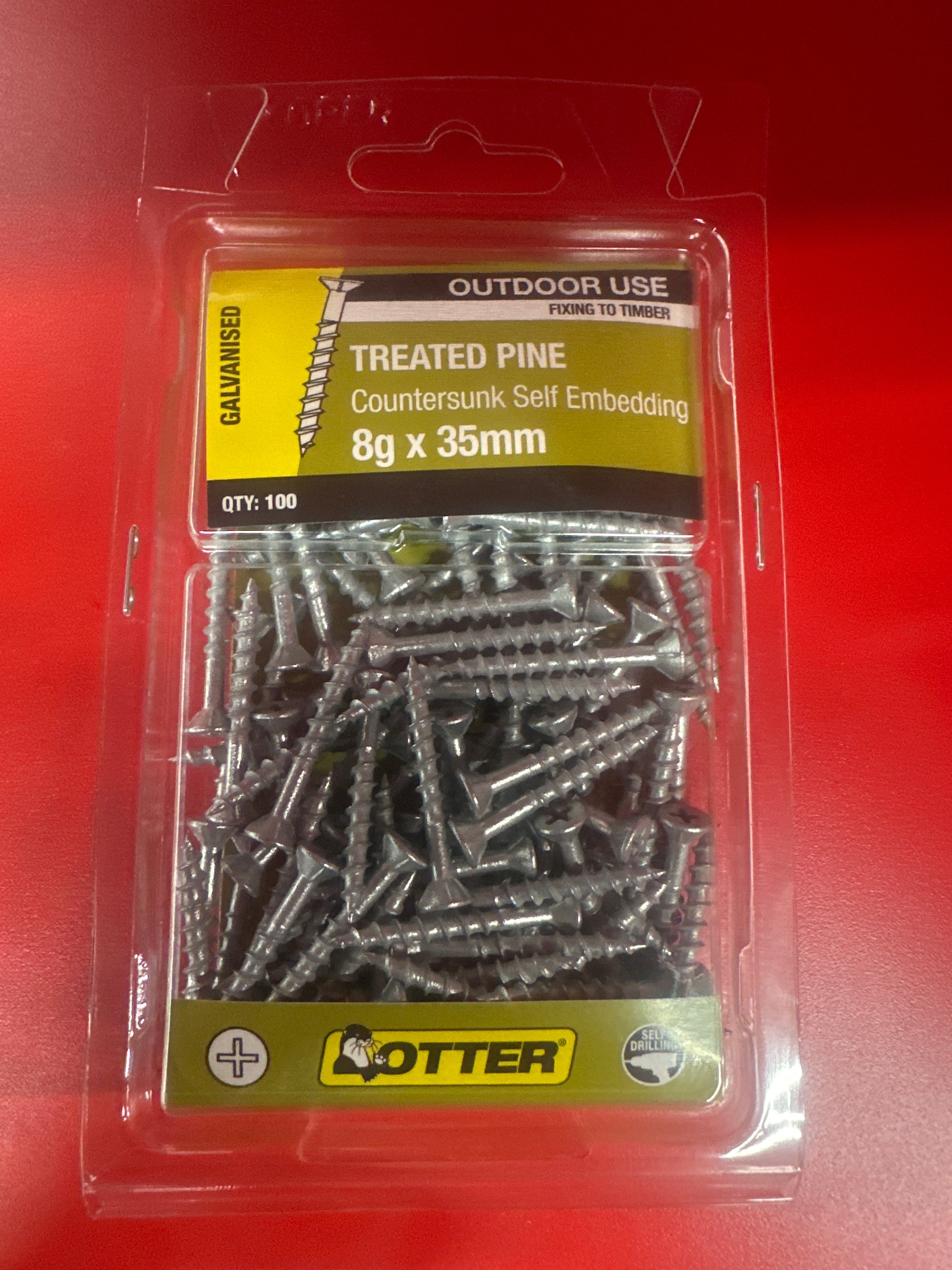 Otter 100 Pack 8G X 35mm Treated Pine Screw Galv CHEG08353
