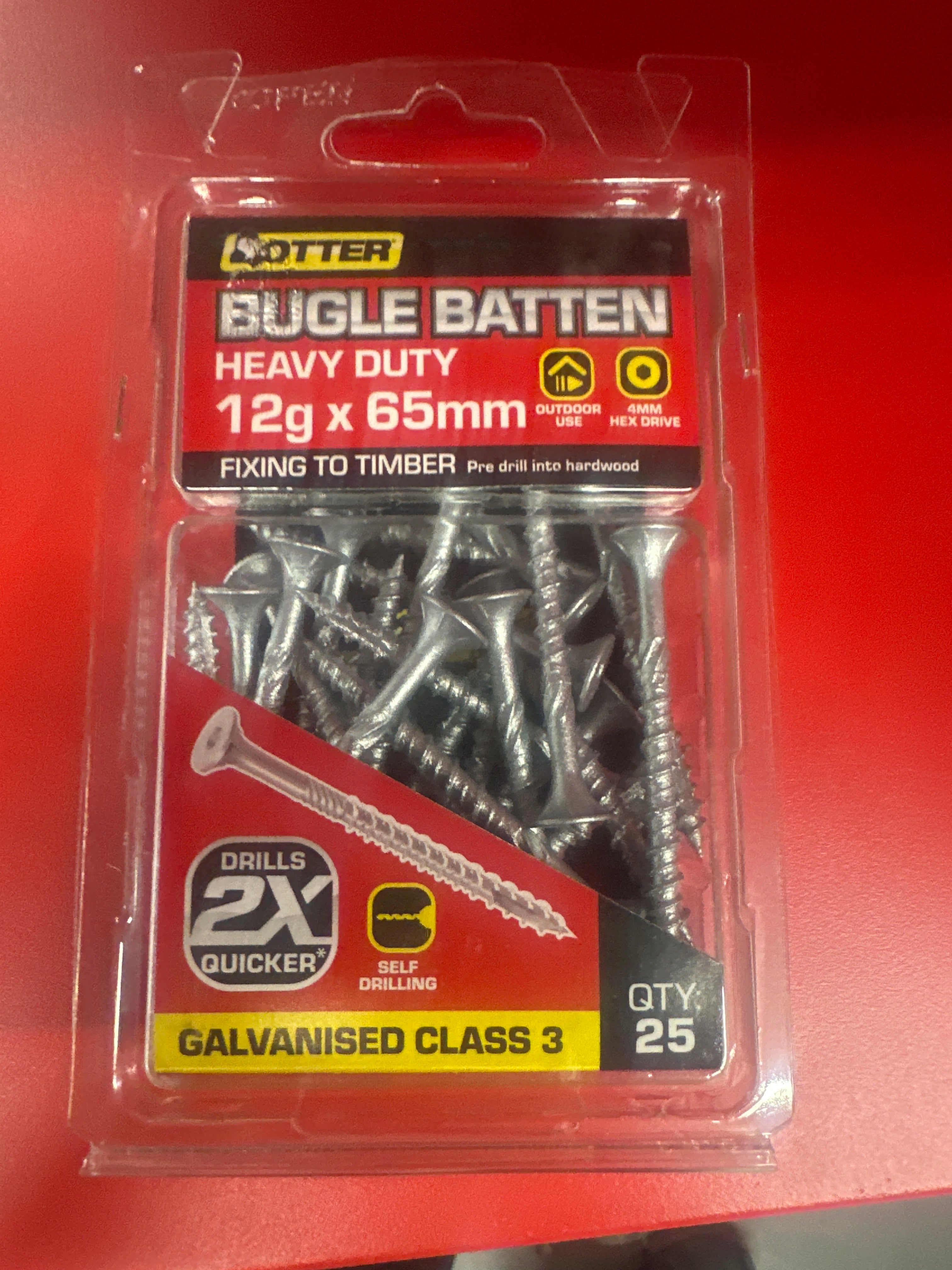 Airco 25 Pack 12G X 65mm Batten Bugle Screw T17 Galv BBEG12651