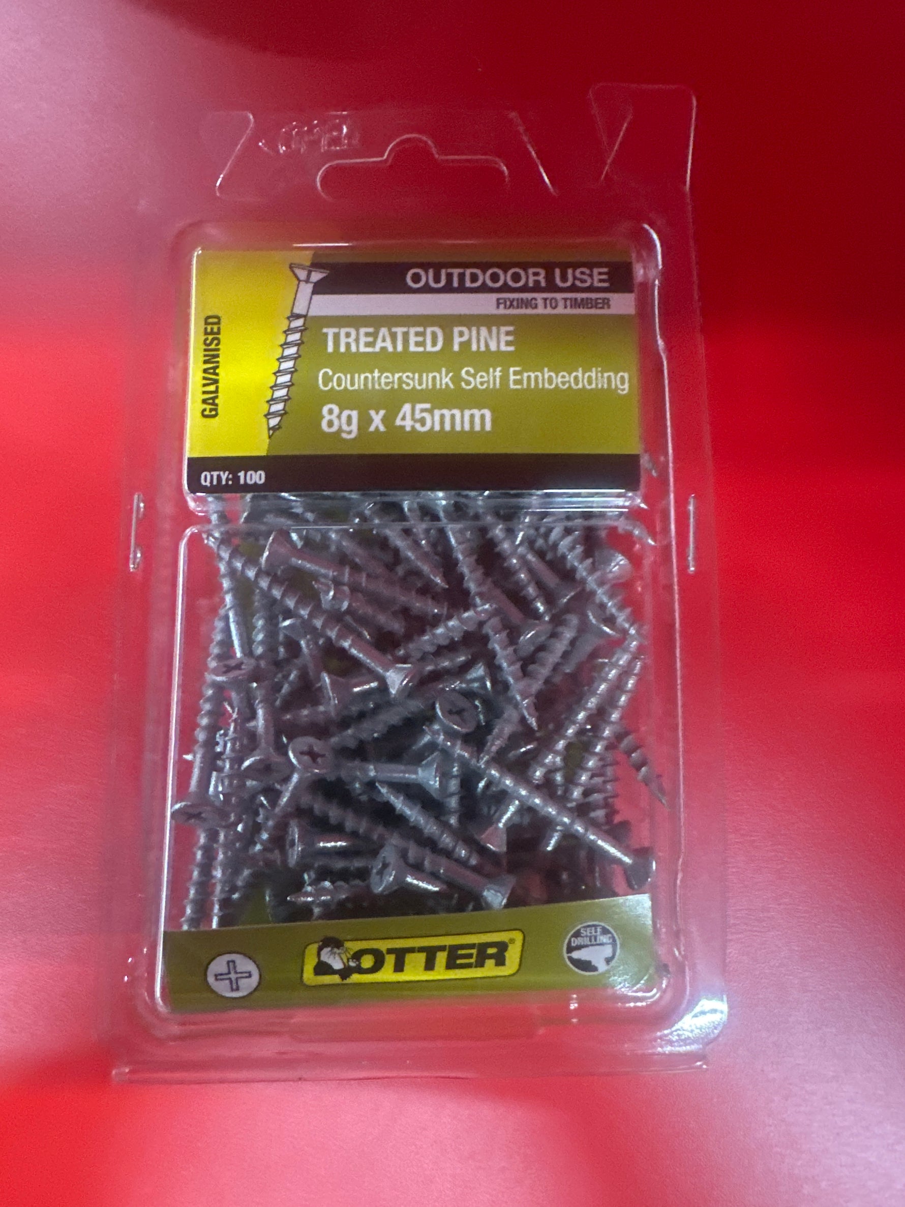Otter 100 Pack 8G X 45mm Treated Pine Screw Galv CHEG08453