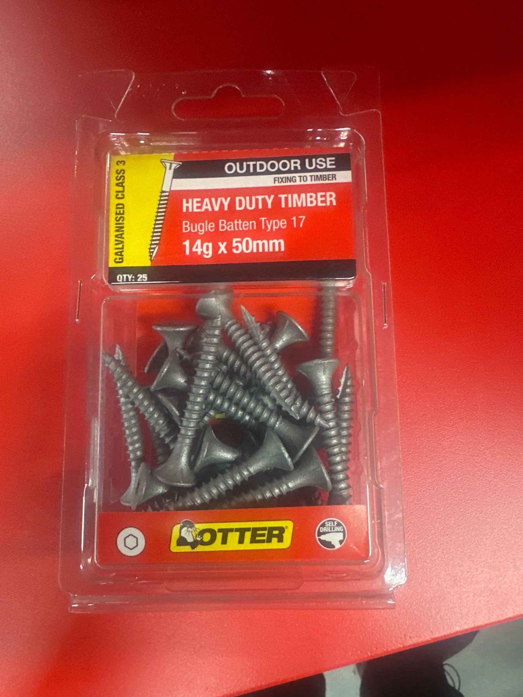 Otter 25 Pack 14G X 50mm Batten Bugle Screw T17 Galv BBEG14501