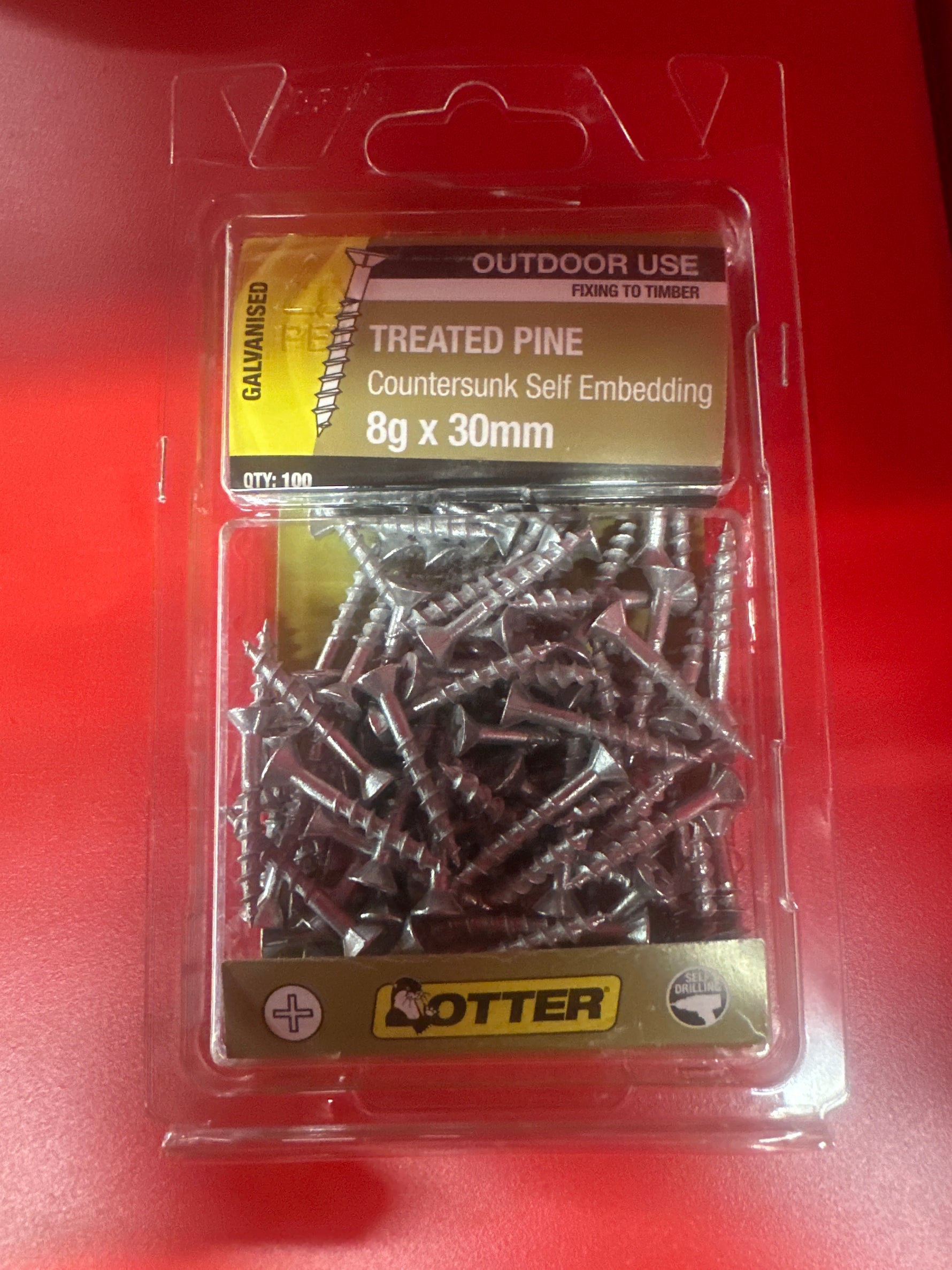 Otter 100 Pack 8G X 30mm Treated Pine Screw Galv CHEG08303
