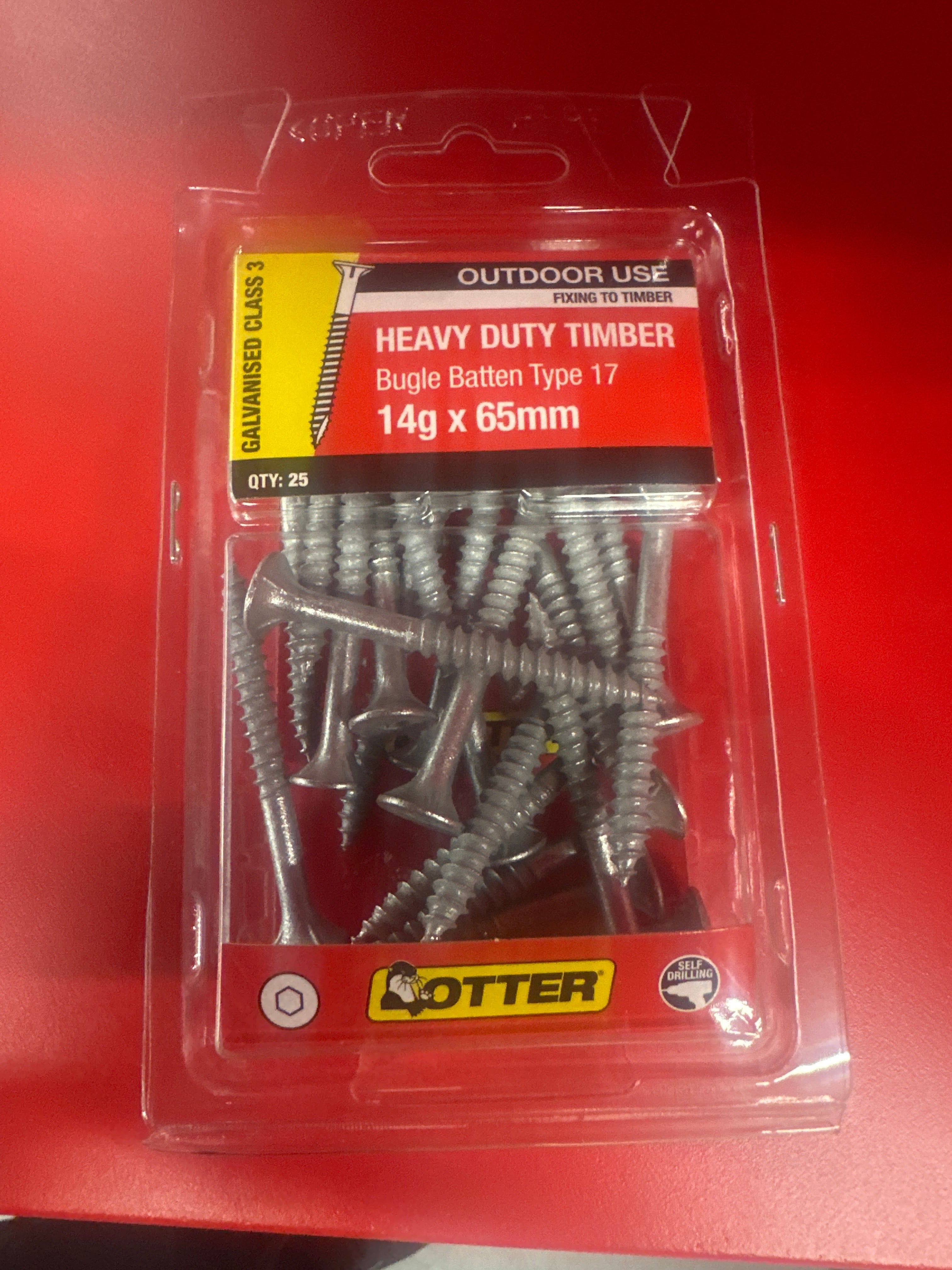 Otter 25 Pack 14G X 65mm Batten Bugle Screw T17 Galv BBEG14651
