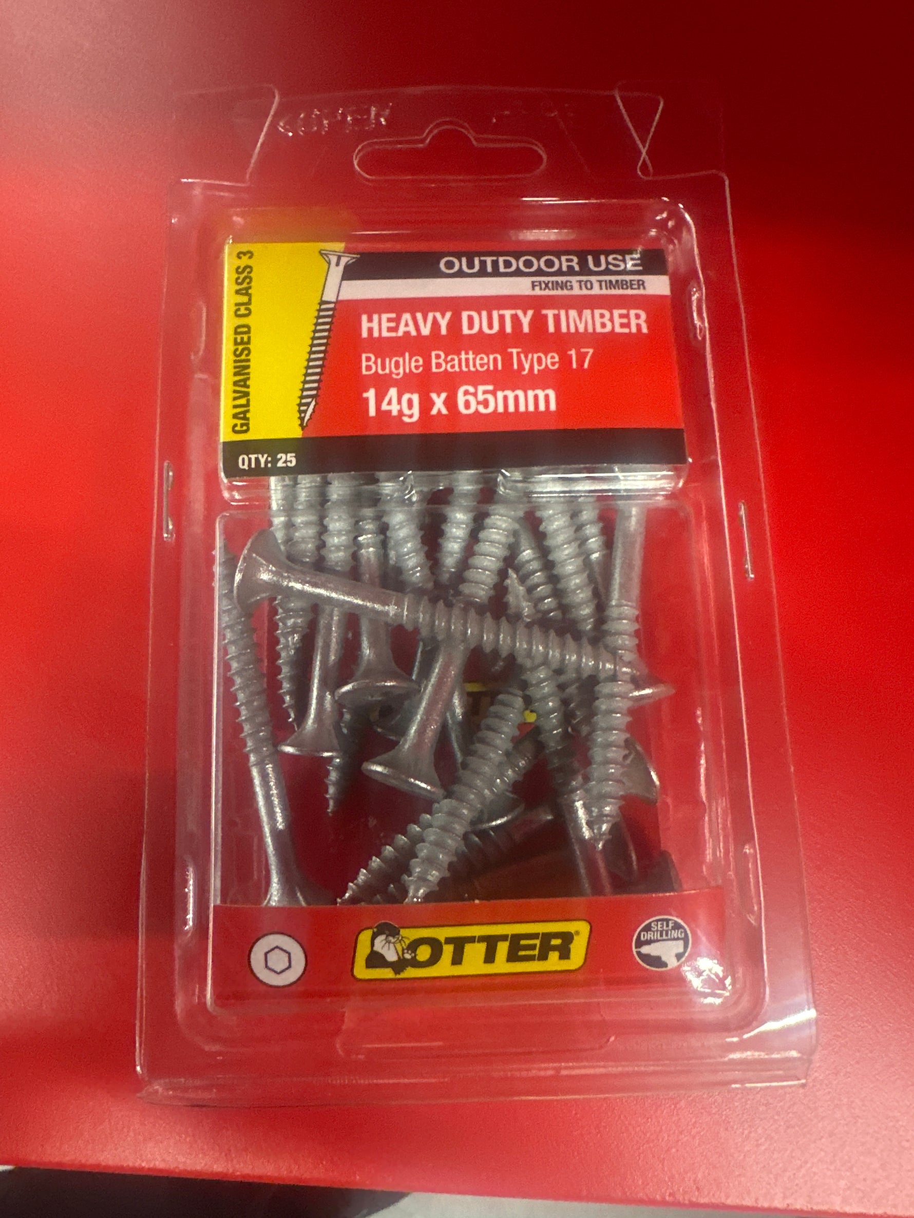 Otter 25 Pack 14G X 65mm Batten Bugle Screw T17 Galv BBEG14651