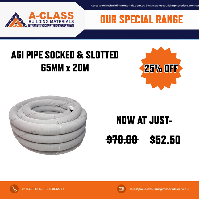 AGI PIPE SOCKED & SLOTTED 65MM x 20M