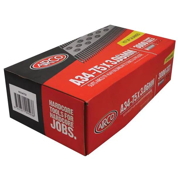 Airco 34° Hot Dipped Galvanised Framing Nails - 75mm Box of 3000 & 3 Fuel Cells FYP75312