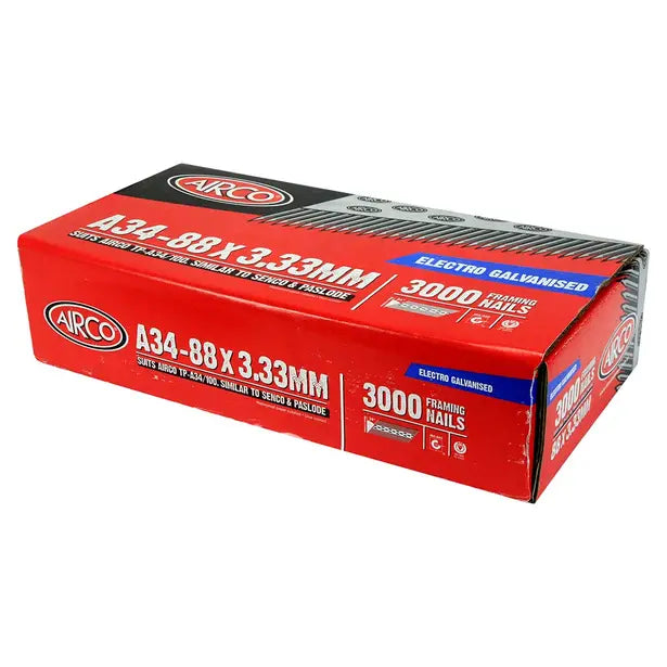Airco 34° Hot Dipped Galvanised Framing Nails - 88mm Box of 3000 ND34883151