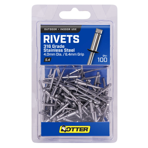 Airco Open Stainless Rivets 4.0x6.4MM Pack of 100 RVOS40643