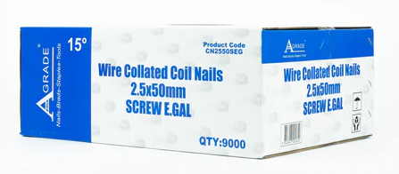 A Grade 34° 57mmx2.5mm Shank Coil Nails [Pack of 9000]