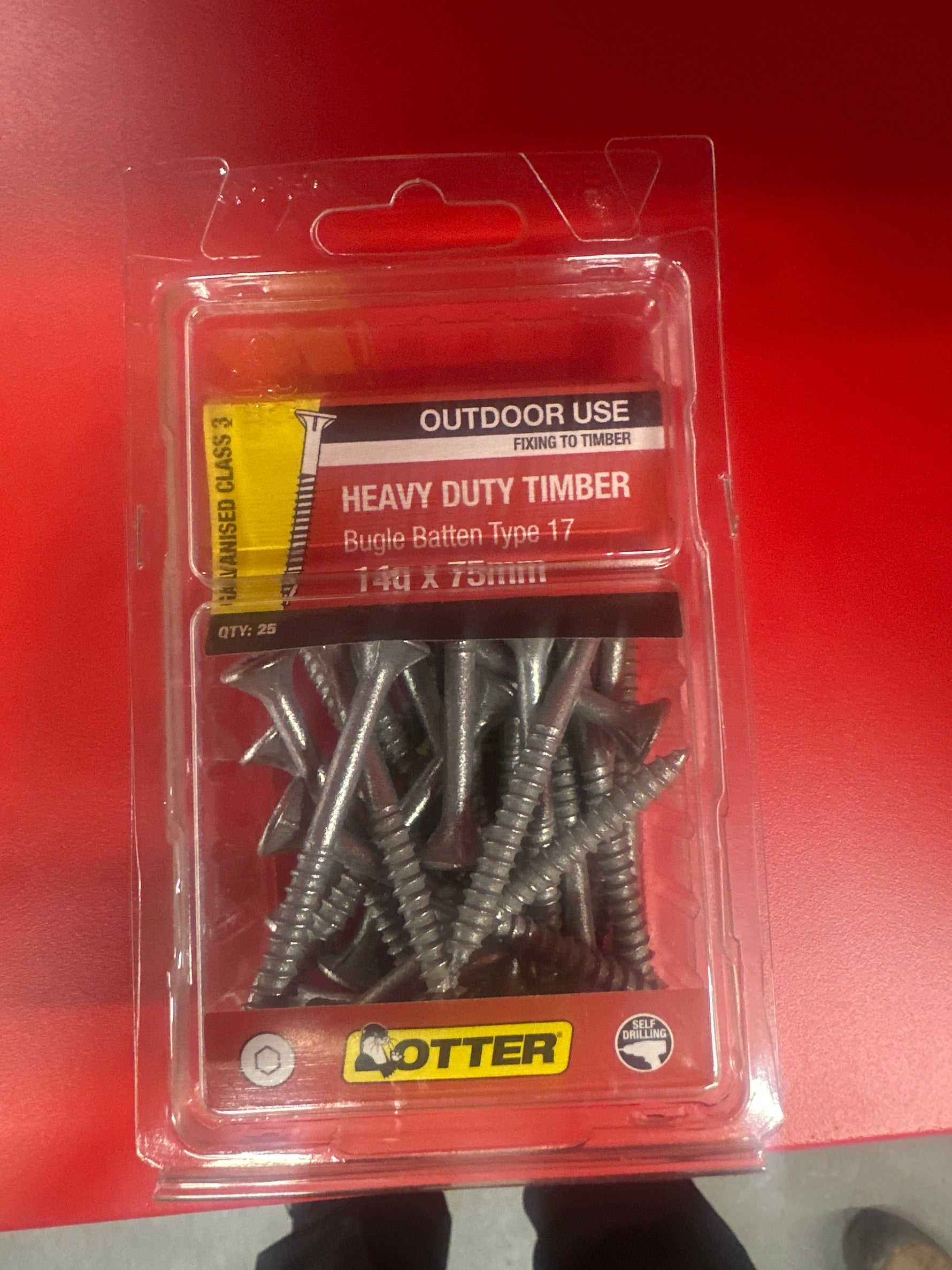 Otter 25 Pack 14G X 75mm Batten Bugle Screw T17 Galv BBEG14751