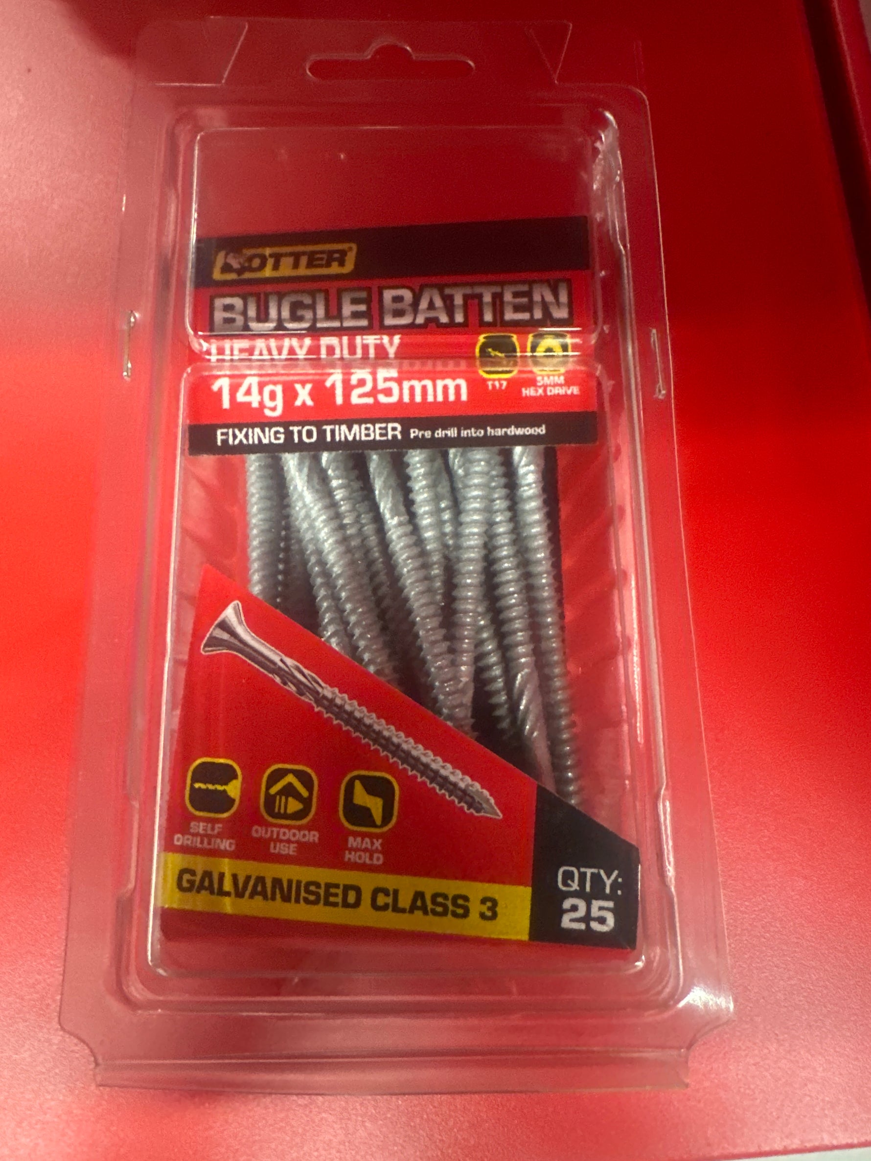 Otter 25 Pack 14G X 125mm Batten Bugle Screw T17 Galv BBEG141251