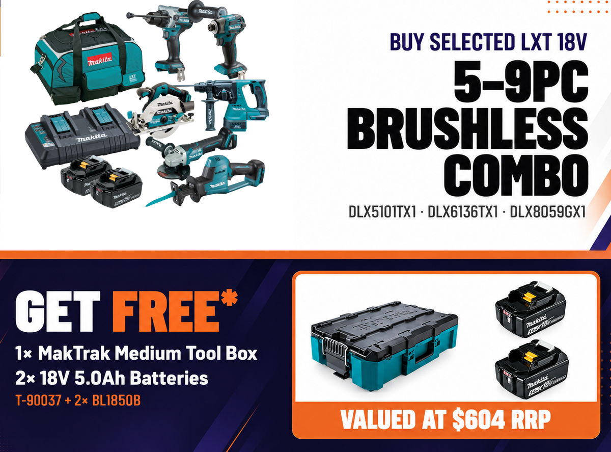 Makita 18V Brushless 6 Piece 2 x 5.0Ah Combo Kit DLX6136TX1