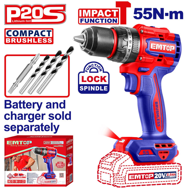 EMTOP Compact Cordless Impact Drill 55nm