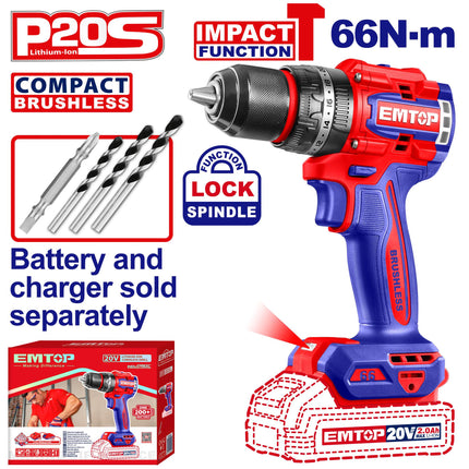 EMTOP Compact Cordless Impact Drill 66nm