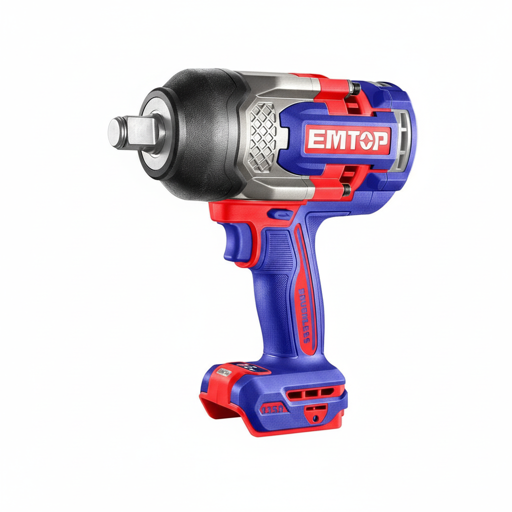 EMTOP 3/4" Cordless Impact Wrench (Body Only) 1350NM, Brushless Motor, Battery Impact Gun with 3Pcs Sockets (27/3032mm) ECIWL201351