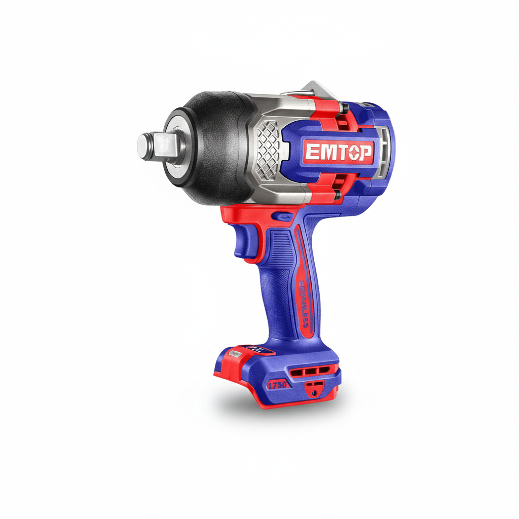 EMTOP 3/4" Cordless Impact Wrench 1750NM (Body Only) 20V Brushless Electric Impact Gun with 3Pcs Sockets (30/32/34mm) ECIWL201751