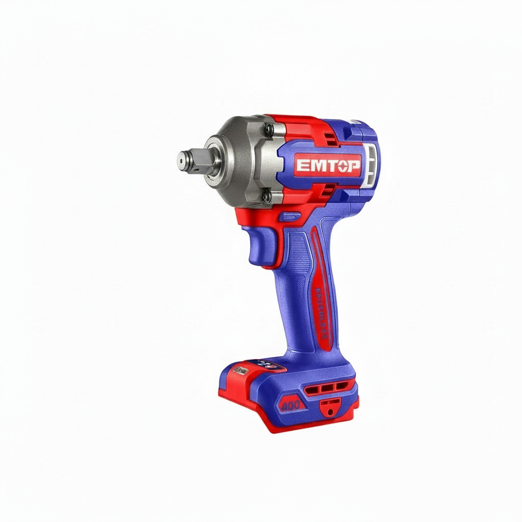EMTOP 1/2" Cordless Impact Wrench 400NM (Body Only) 20V Brushless Electric Impact Gun with 3Pcs Sockets (17/19/21mm) ECIWL20401