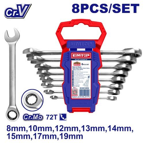 EMTOP 8 Pc Ratchet spanner set