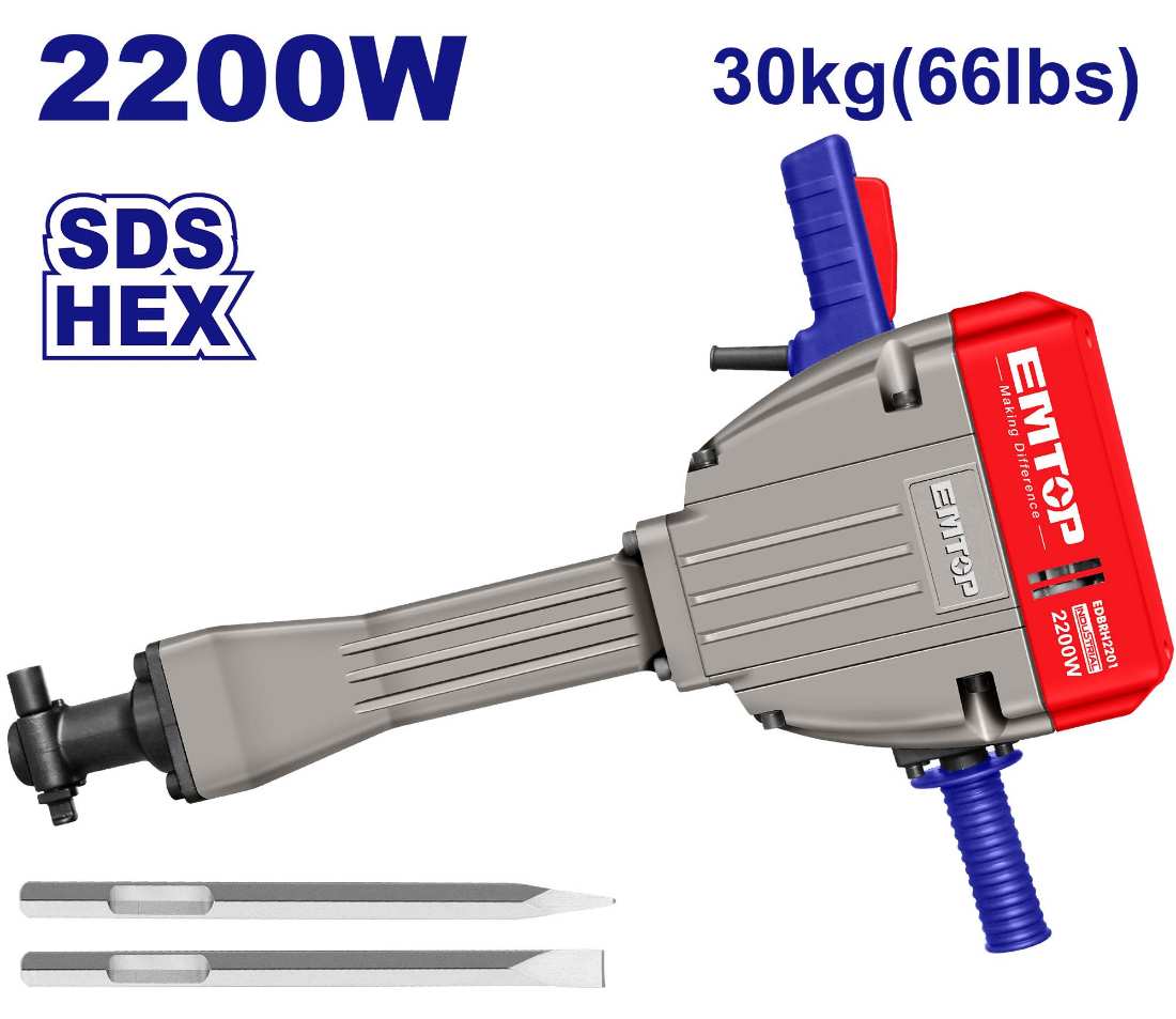 EMTOP 2200W 30Kg 30mm Hex Anti Vibration Demolition Hammer