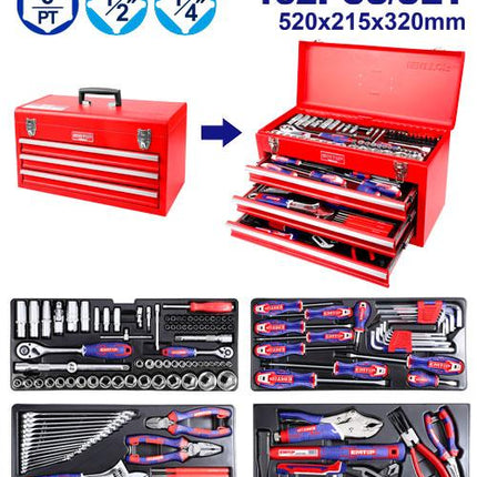 EMTOP 132 Pcs tool chest with 3 drawers