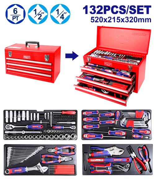 EMTOP 132 Pcs tool chest with 3 drawers