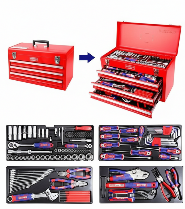 EMTOP 132 Pcs tool chest with 3 drawers