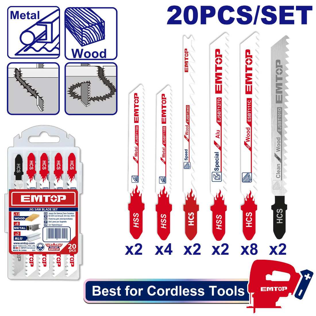 EMTOP Jig saw blade set 20 PC EJSBT2001