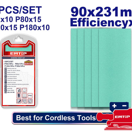 EMTOP 90x231mm Sanding Sheet Set - 50 pc