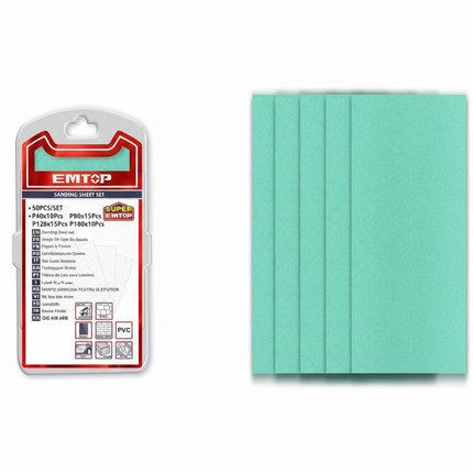 EMTOP 90x231mm Sanding Sheet 40/80/120/180G - 50 pc