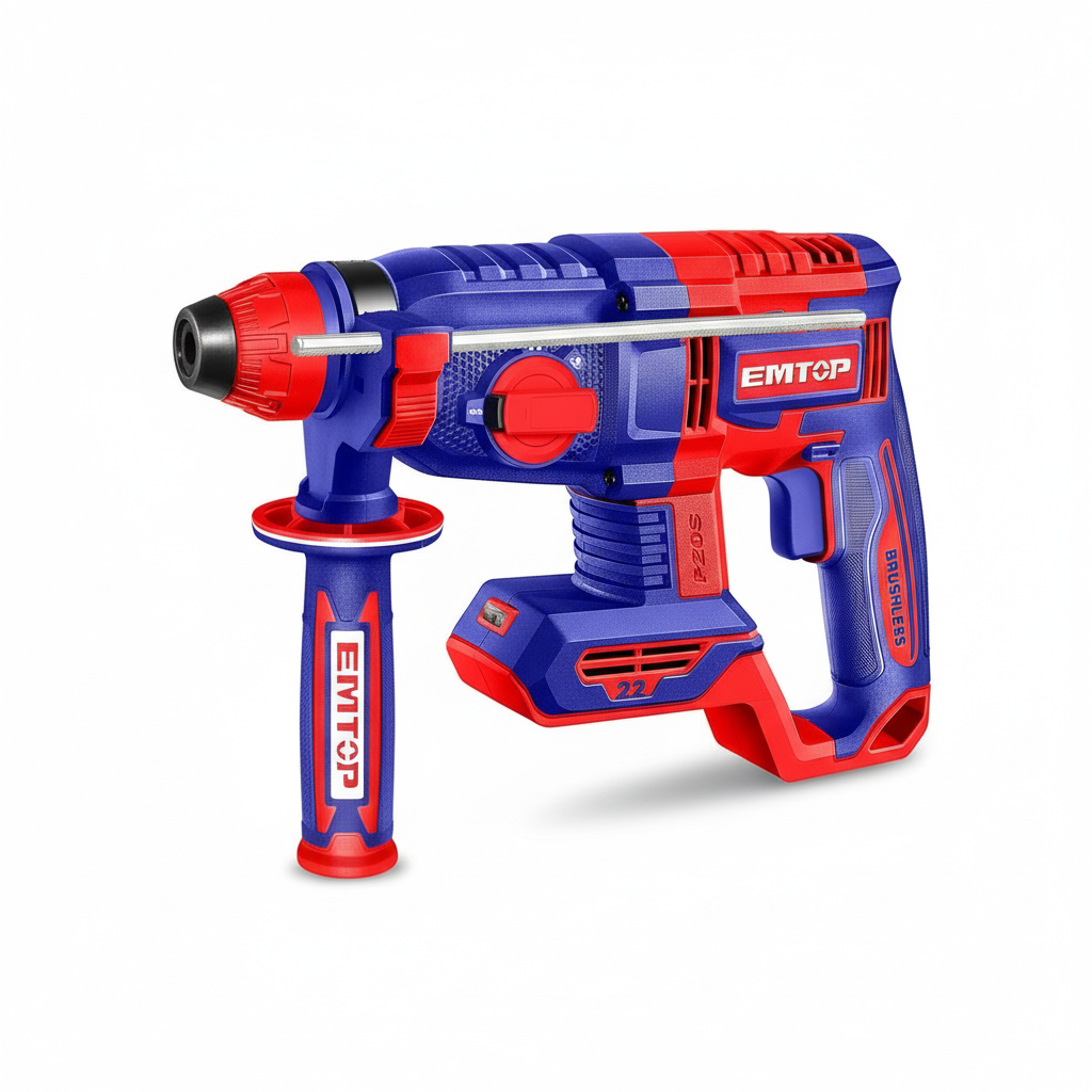 EMTOP Cordless Rotary Hammer Drill 22mm (Body Only), Brushless Motor, 1100RPM, 2.0J ELRH21228