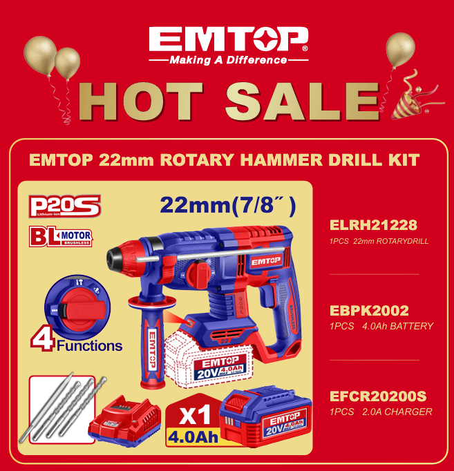 EMTOP 22mm ROTARY HAMMER DRILL KIT