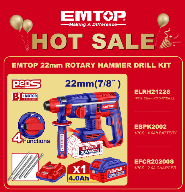 EMTOP 22mm ROTARY HAMMER DRILL KIT