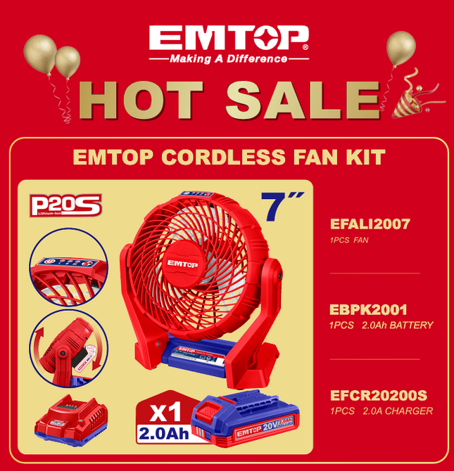 EMTOP CORDLESS FAN KIT
