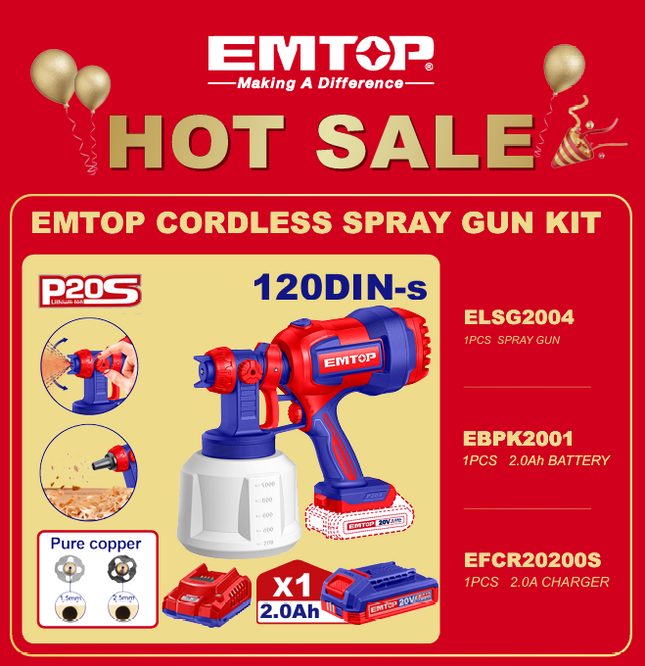 EMTOP CORDLESS SPRAY GUN KIT