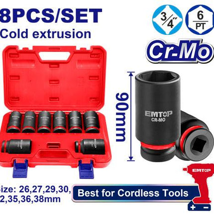 8 Pcs 3/4"DR. deep impact socket set
