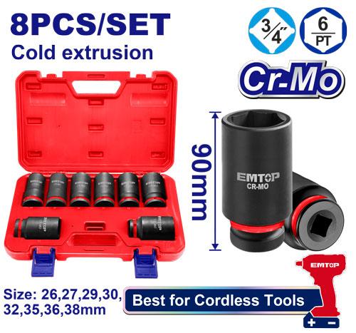 8 Pcs 3/4"DR. deep impact socket set