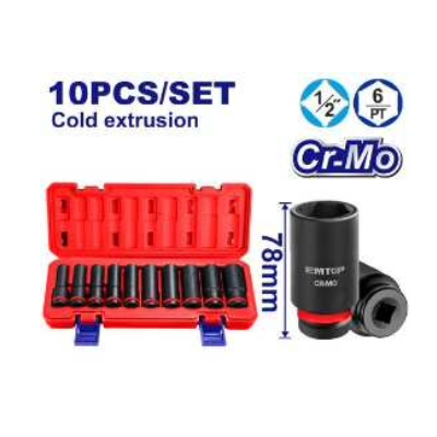EMTOP 10 Pcs 1/2" Deep Impact Socket Set EMSS12102L
