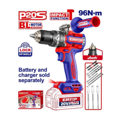 EMTOP Cordless Impact Drill 20V 96NM Brushless Combi Drill (Body Only) ECIDL209685
