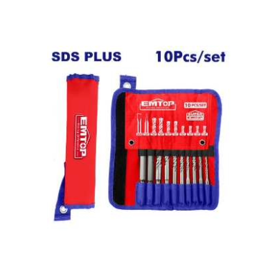 EMTOP SDS Plus 10 Pc hammer drill bits and chisels set EHDR12101