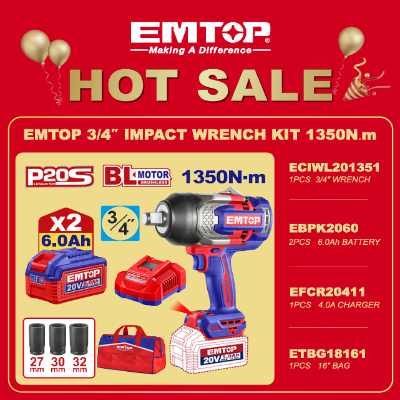 EMTOP 3/4" IMPACT WRENCH KIT 1350NM