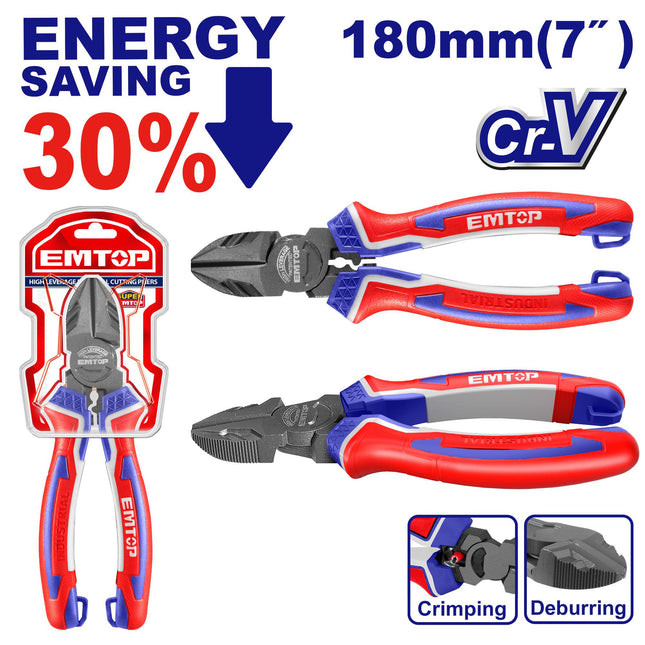 EMTOP 180mm High Leverage Diagonal Cutting Pliers