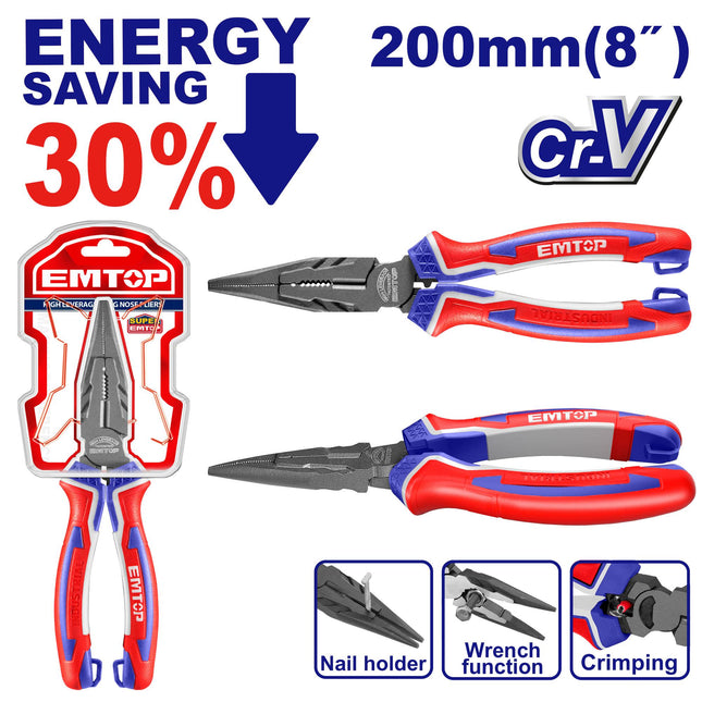 EMTOP 200mm High Leverage Long Nose Plier