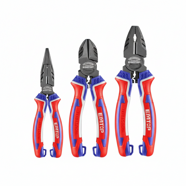 EMTOP 3 Pcs High Leverage Pliers Set 8" High Leverage Combination Plier 7" High Leverage Diagonal Cutting Plier 6" High Leverage Long Nose Plier EPLS0321