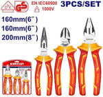 EMTOP 3 Pcs Insulated Pliers Set 8" Insulated Combination Plier 6" Insulated Long Nose Plier 6" Insulated Diagonal Cutting Plier EPLS0331