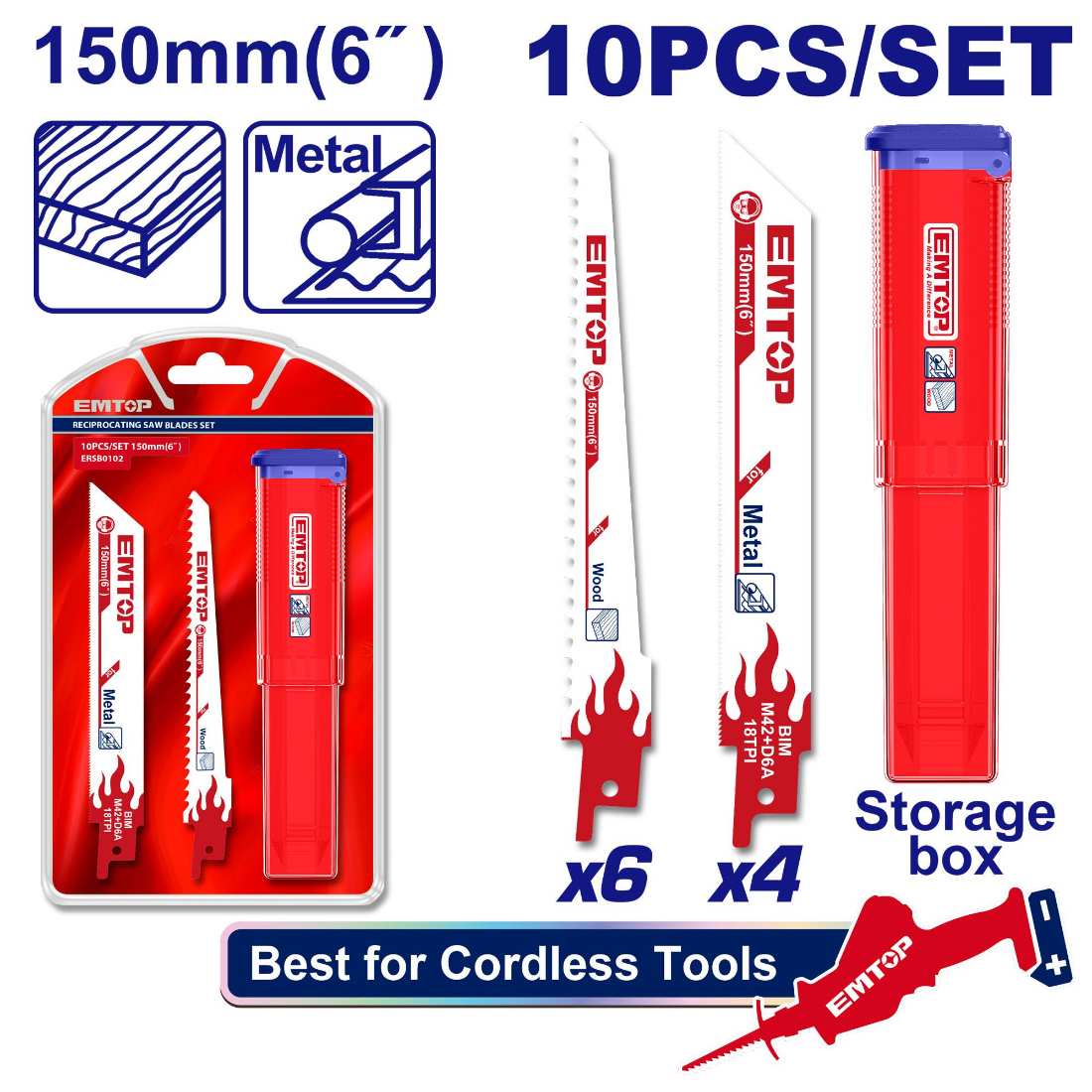 EMTOP Reciprocating Saw Blades Set 10 PC ERSB0102