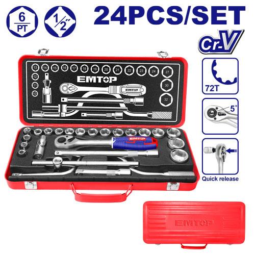 EMTOP 24 Pc 1/2" Metric Socket Set