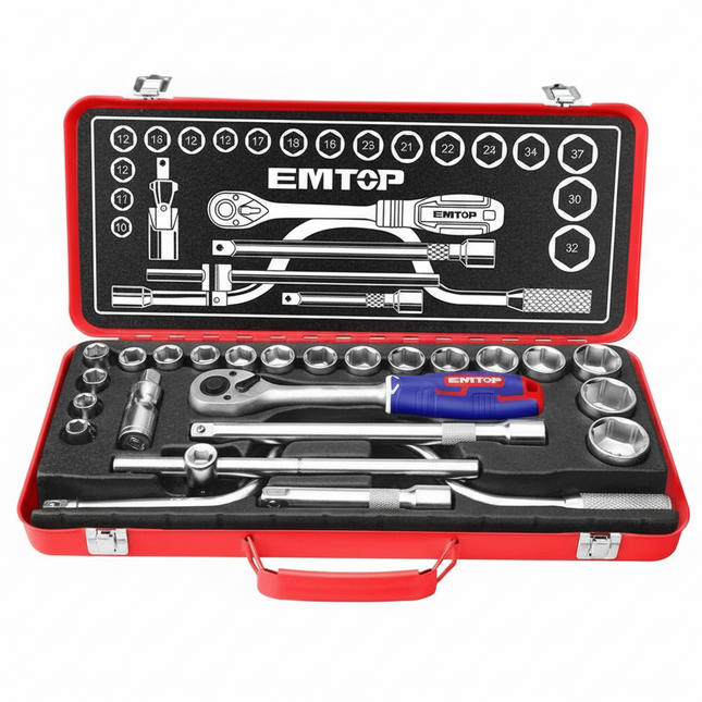EMTOP 51 Pcs 1/4" & 1/2" Socket Set